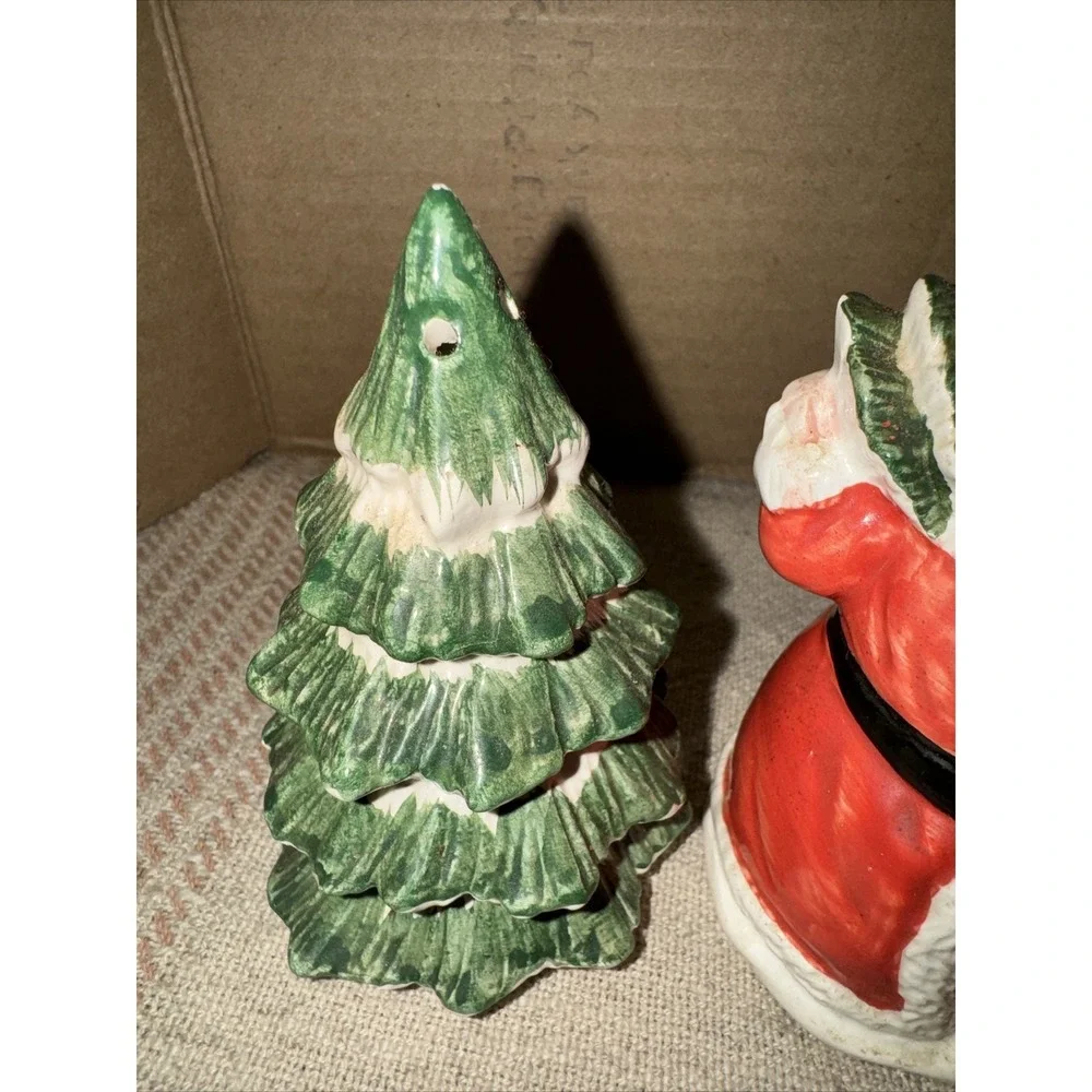 1989 Fitz & Floyd German‎ style Santa and tree salt and pepper shakers